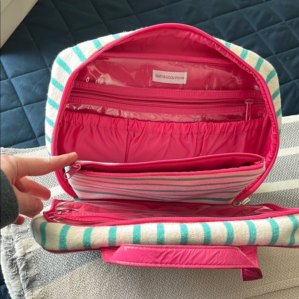 Bath & BodyWorks Striped Pink Travel/Organizer Bag